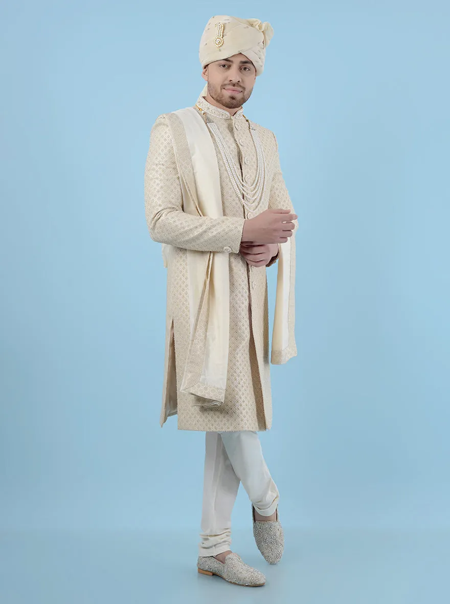 Cream & Gold  Sherwani | TULA
