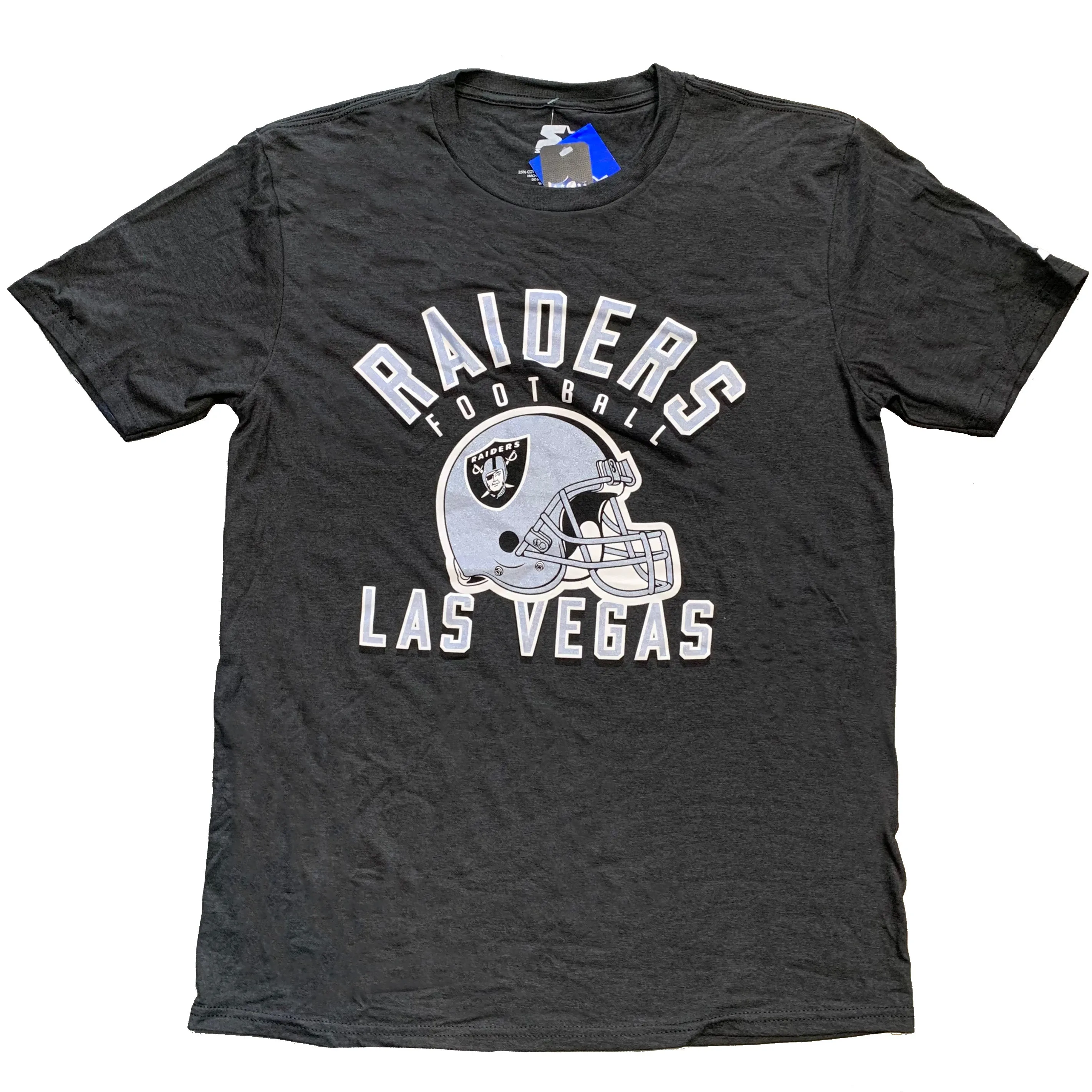 Las Vegas Raiders Men's Block Letter Glitter Helmet T-Shirt - Dark Gray